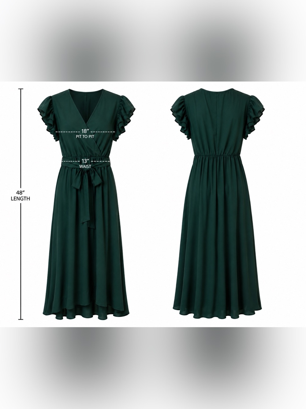 Forest Green Flutter Sleeve Wrap Dress β Size Medium β Elegant Midi Dress - Picture 4 of 9